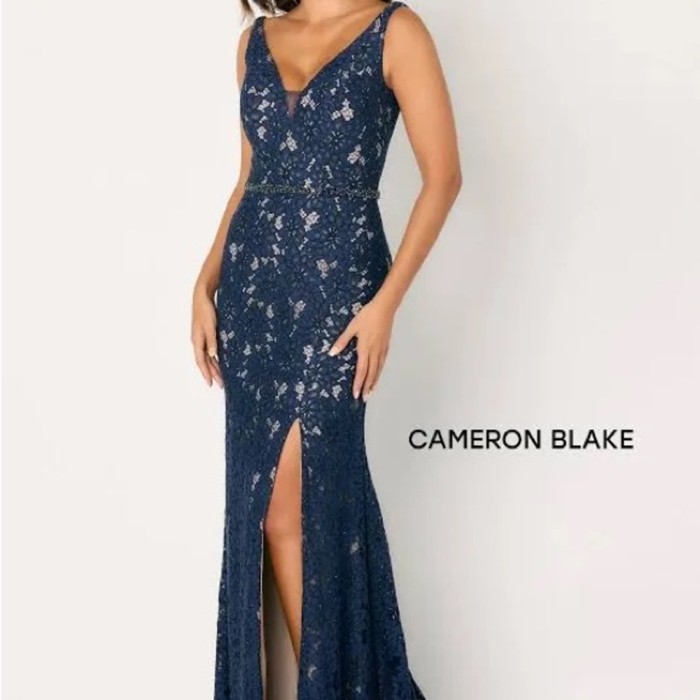 Cameron Blake Navy Lace Maxi Dress